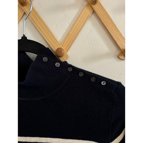 Banana Republic Sweater Women's Small Navy Striped Merino Wool Blend Mock Neck - Picture 3 of 8